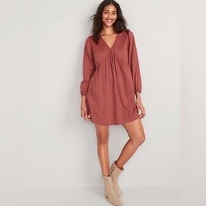 Old Navy Women’s Puff-Sleeve Clip-Dot Mini Swing Dress Sz Med "A Little Rusty"